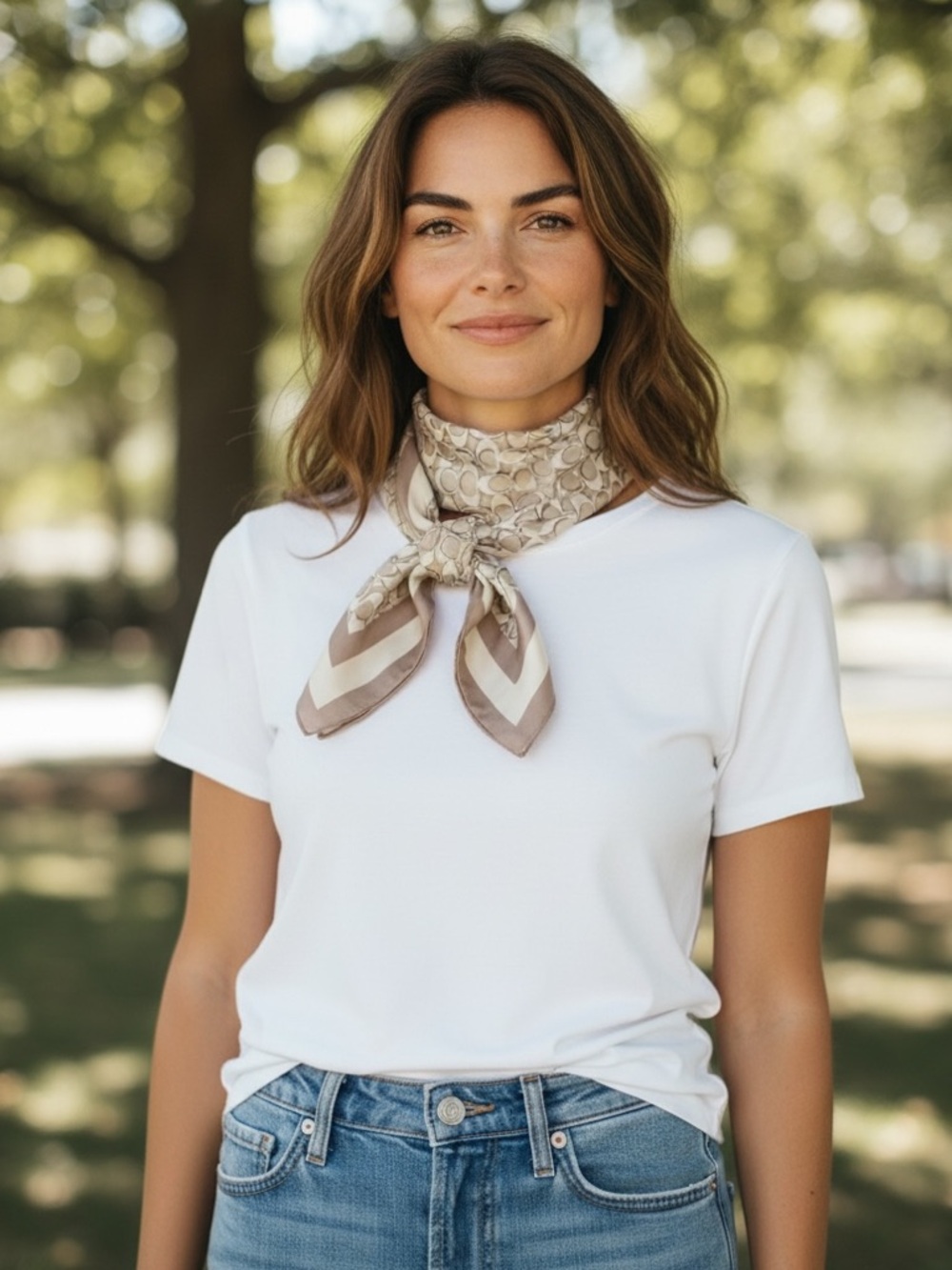 Coach signature print silk skinny scarf in bone - Picture 7 of 8